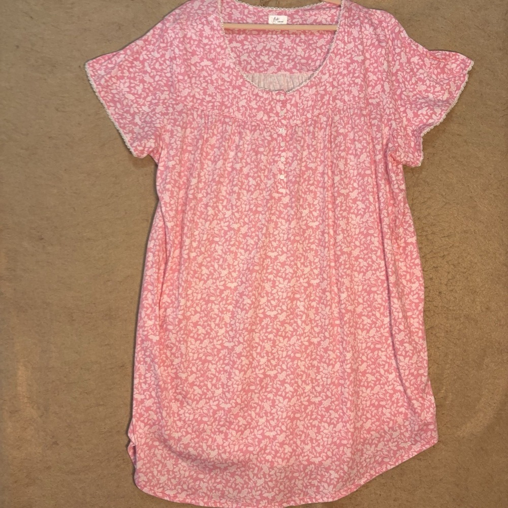 Aria Collection Nightgown Womens 5X Pink Floral Mid Length Flowy Airy Comfort